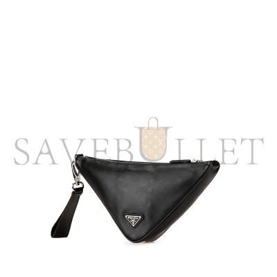PRADA GRACE LUX TRIANGLE LOGO EMBOSSED TRIANGLE WRISTLET POUCH 1BH190 (26*14*12cm) 